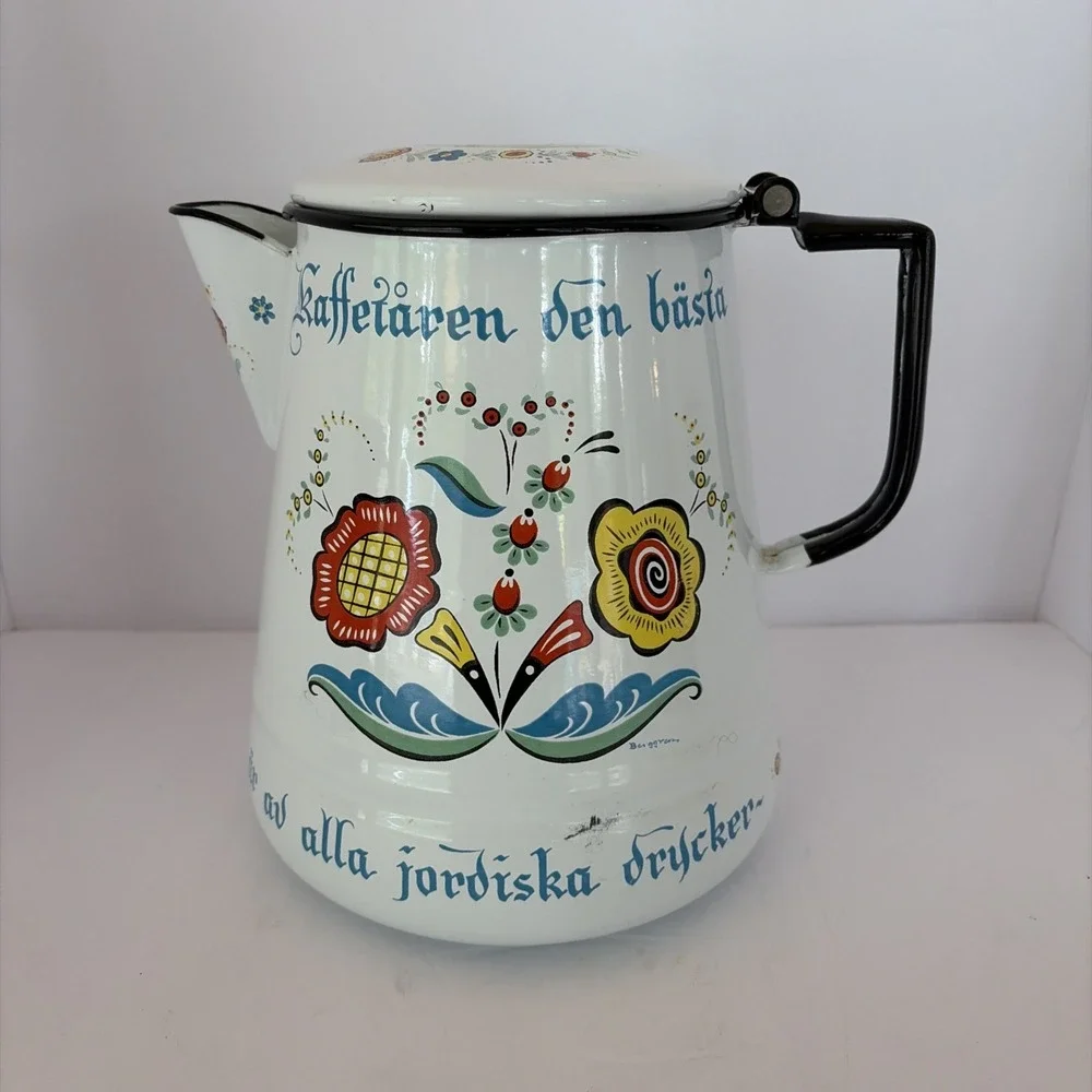 Vintage 1960's BERGGREN Scandinavian Enamelware Large Coffee Pot As Is